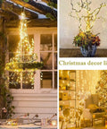 Solar Powered Fairy Lights Outdoor Waterproof 200 LEDs Copper Wire String Lights With 8 Modes Waterfall Style Firefly Vine Lights For Garden Trees Christmas Decor Dope Mom Gift hanging on garden vines and indoor pots.