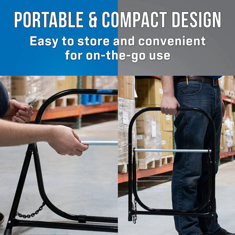Beefy Steel Cable Caddy For Reels Up To 20 Inches In Diameter And 100 Lb Capacity showcased for portability and compact design.