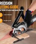 Tough As Nails Cordless Circular Saw Cuts Clean Like Butter On Wood And Tile powered by a laser guide on an OSB board.