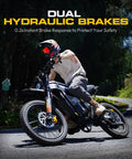 Rider on Powerful 7000W Peak Electric Dirt Bike For Adults With 60V 30Ah Battery Off Road Beast showcasing dual hydraulic brakes