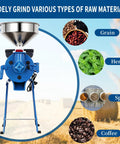 2 In 1 Dry And Wet Grain Mill Grinder Electric 110V with funnel for grinding grains, herbs, spices, coffee, and more in field view.
