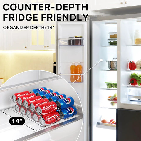 Slick Soda Can Organizer And Drink Dispenser Set Of Two For Fridge Or Pantry With Auto Roll Front To Keep Standard 12 Oz Cans Rolled Right Out Without The Hassle