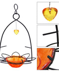 Orange Oriole Bird Feeder With Easy Clean Detachable Bowl, Durable Eco Friendly Plastic And Powder Coated Metal, Attract More Orioles In Your Yard With Bright Color And Simple Setup, featuring detachable bowl and hanging design with heart ornament.