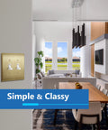Living room with Toggle Light Switch Wall Plate 2 Gang Metal Cover In Stainless Steel With Brushed Brass Finish, 4.88 x 4.92 inches