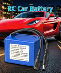 12V 6000mAh Rechargeable Lithium Ion Battery Pack With Charger For RC Cars Drones LED Lights CCTV Cameras Robotics DIY Electronics Long Lasting Power For Projects All Day Runtime against red sports car backdrop