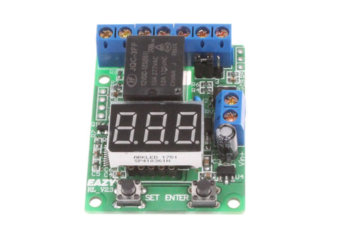 Voltage Relay Module With Upper And Lower Limit Detection, On Off Control, Over Voltage Protection, Battery Charge And Discharge Timing, 0-99.9V Display, Works With DC 12V And 24V Systems For Auto, Marine, And Solar Projects, front view