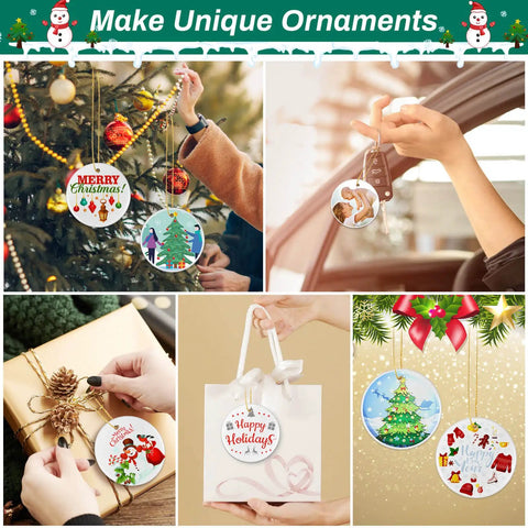 Great Value Set Of 26 Round Ceramic Sublimation Ornament Blanks 2.87 Inch for DIY Christmas decor shown on gifts and trees