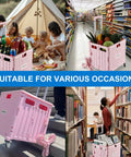 Foldable Utility Cart With Stair Climbing Wheels Telescoping Handle And Collapsible Rolling Trolley Pink for various uses