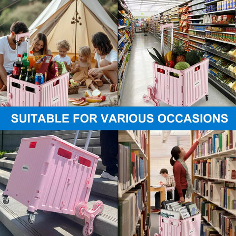 Foldable Utility Cart With Stair Climbing Wheels Telescoping Handle And Collapsible Rolling Trolley Pink for various uses