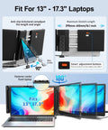 Dual Monitor Laptop Extender 14.2 Inch FHD 1080p Portable Monitor attached to a laptop, showing flexible adjustment for 13 to 17 inch laptops