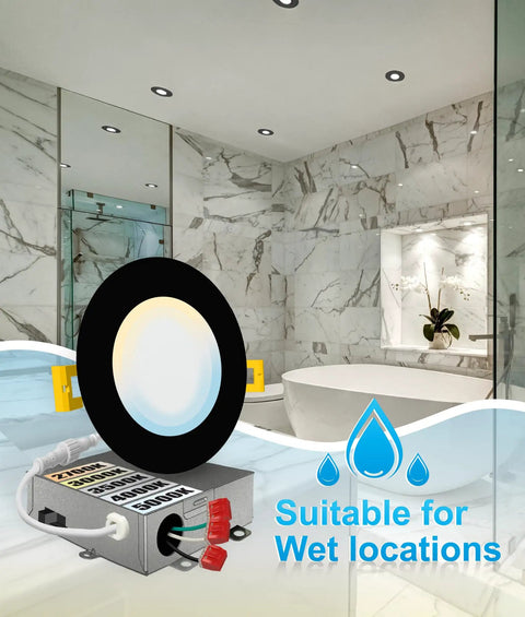 6 Pack 4 Inch Ultra Thin Black LED Recessed Lights With 5 Color Temperatures 2700K 3000K 3500K 4000K 5000K, bathroom setup