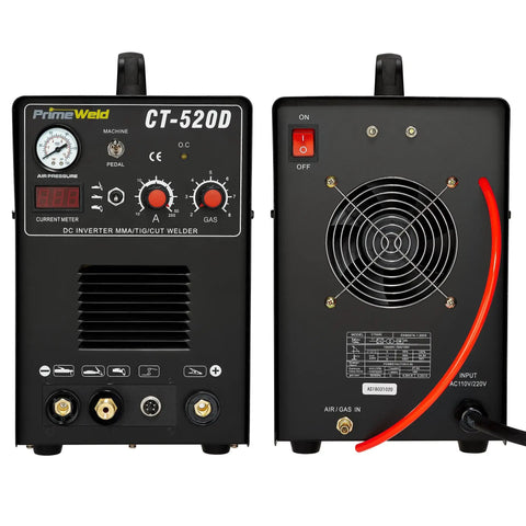Front and back of 3-In-1 50 Amp Plasma Cutter, 200 Amp TIG Welder And 200 Amp Stick Welder, Workhorse Welding And Cutting Combo CT-520D
