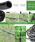 Automatic Drip Irrigation Kit For Garden With 5 Sprayers And Quarter Inch And Half Inch Tubing layout and components
