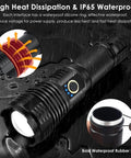 Image showing Beefy 2000 Lumen Rechargeable Tactical Flashlight With 10 Modes Waterproof LED Beam Up To 1000m 2025 Upgrade XHP70 with heat dissipation and waterproof features.