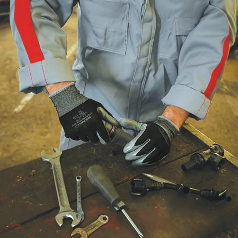 Atlas 370B Nitrile Work Gloves With Breathable High Dexterity No Slip Grip in use during assembly task, small size