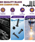 Image showing 163 Piece M4 Pan Head Machine Screws Kit Black High Hardness Carbon Steel with anti-corrosion features.