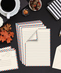 Vintage Airmail Mini Stationery Set With Fifty Lined Sheets And Fifty Matching Envelopes, Five And A Half By Eight And A Quarter Inches