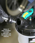 Manual Fluid Extractor Pump For Oil, Coolant, And Transmission Fluid, 1.4 Gallon Capacity, Hand Pump shown with hose cap