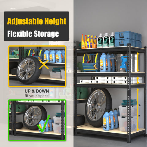 Garage Shelving Unit 40 Inch Wide 20 Inch Deep 59 Inch High 4 Tier Steel Storage Shelves Black with adjustable height for garage storage