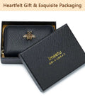 RFID Blocking Leather Card Holder For Women Tiny Zipper Wallet With Bee Accent in black box packaging