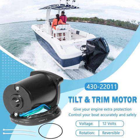 12V Outboard Tilt Trim Motor For All Models 135HP To 225HP Replacement with boat background and product details