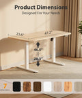 Electric Height Adjustable Standing Desk 48x24 Inches With White Frame And Maple Top in a room, height range 28.3-46.5 inches