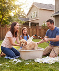 Family using 2 Pack Garden Hose Wand With Easy Grip Textured Handle Adjustable Watering Sprayer Eight Spray Patterns For Lawn Plants Cars And Irrigation Quick Connect Compatible With Three Quarter Inch Hoses to wash dog outdoors