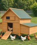 Mobile Beefy Wooden Chicken Coop On Wheels For 6 To 8 Chickens Outdoor Hen House With Nesting Box in a grassy backyard