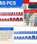 Detachable Thread Checker Kit For SAE And Metric Bolts Nuts And Screws 50 Piece Gauge Set With 27 SAE And 23 Metric Sizes