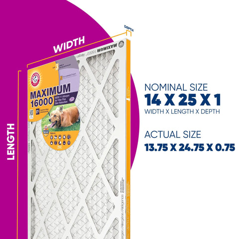 Max Allergen And Odor Reduction 14x25x1 Air And Furnace Filter MERV 11 4 Pack with sizing details