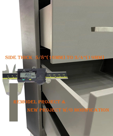 Undermount Soft Close 21 Inch Drawer Slides, Full Extension, Bottom Mount, Locking, 6 Pairs, Heavy Duty 100 Lb Capacity, Frameless Cabinet Hardware For Kitchen, Dresser And Tool Box Drawers, Quiet Smooth Operation, 19mm side thickness measure