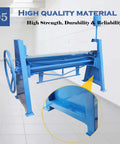 1.5x1300 Manual Press Brake 51-Inch 16-Gauge Capacity Heavy-Duty Box And Pan Brake in blue steel frame, side view