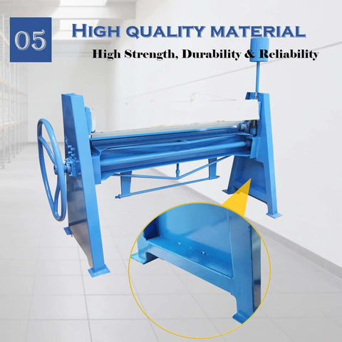 1.5x1300 Manual Press Brake 51-Inch 16-Gauge Capacity Heavy-Duty Box And Pan Brake in blue steel frame, side view