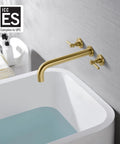 Wall Mounted Tub Filler Faucet In Brushed Gold With Solid Brass Construction And Brass Rough In Valve Set For Modern Bathrooms