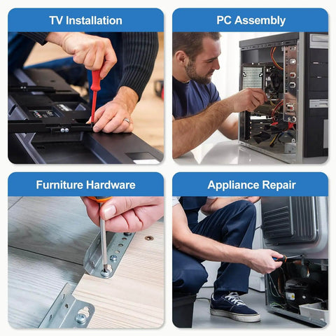 Various uses of Ultimate 121 Piece Nuts And Bolts Kit With M4 M5 M6 Phillips Head screws in TV, PC, furniture, appliance repair.