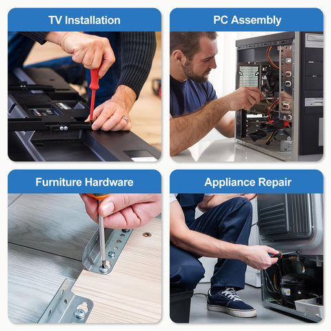 No Sweat 1100 Piece Metric Nuts And Bolts Assortment Kit Featuring M3 M4 M5 M6 Philips screws in use for TV installation and appliance repair.