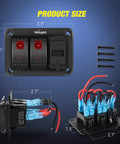 2 Gang Rocker Switch Panel With Red Backlight, 4.8 Amp Dual USB Charger, Voltmeter, Waterproof 12V 24V DC product dimensions