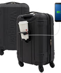 20 Inch Astral Hardside Carry On Luggage With Built In 3 In 1 Cup Holder, Phone Holder And USB Port, Black, Your Travel Sidekick For Easy On The Go Charging And Smooth Maneuverability