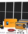 Off Grid RV Solar Panel Kit 800W Complete System With Four 200W Panels 3000W Inverter Charger Two Twelve Point Eight Volt Two Hundred Eighty Amp Hours Lithium Batteries 60 Amp MPPT Controller Bluetooth Efficient For Boondocking And Camping