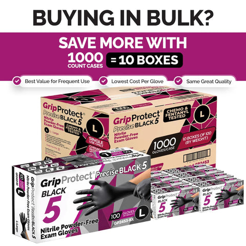 Tough As Nails Black Nitrile Gloves With Top Tier Chemical Resistance And Advanced Tear Protection For Law Enforcement Medical Labs And Industrial Settings Built Different Smooth Grip Technology, large size, pack of 100 gloves.