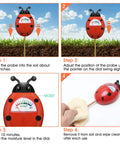 Instructional steps for using Soil Moisture Meter For Plants, Easy Watering Guide With Clear Reading Dial. Ladybug design.