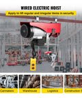 Heavy Duty 800 Kg Electric Chain Hoist Winch With Remote Control For Forklifts Warehouses And Building Sites Plus High Power 1450 Watt Motor in warehouse setting.