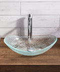 USZWBY Bathroom Vessel Sink Vanity Tempered Glass Vessel Bowl Sink Oval Transparent Countertop Sink Bowl Above Counter Sink Art Basin on wooden countertop.