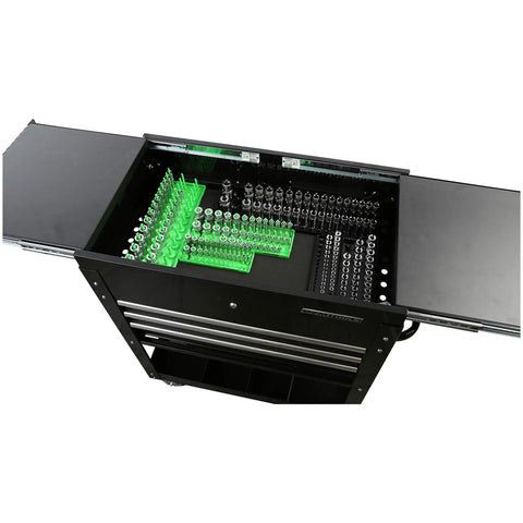 Top view of toolbox with Three Post Metric Socket Tray Set For The Toolbox A Real Workhorse With Deep Shallow And Impact Rows A 3 Row Organizer
