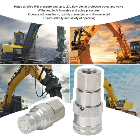 2 Pcs Heavy Duty Hydraulic Quick Coupler Set 3 8 In Npt Flat Face Fittings With Zip Caps For High Pressure Excavator Construction on excavator