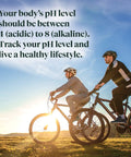 Two cyclists riding at sunset with text about maintaining a pH level between 4 and 8 for a healthy lifestyle