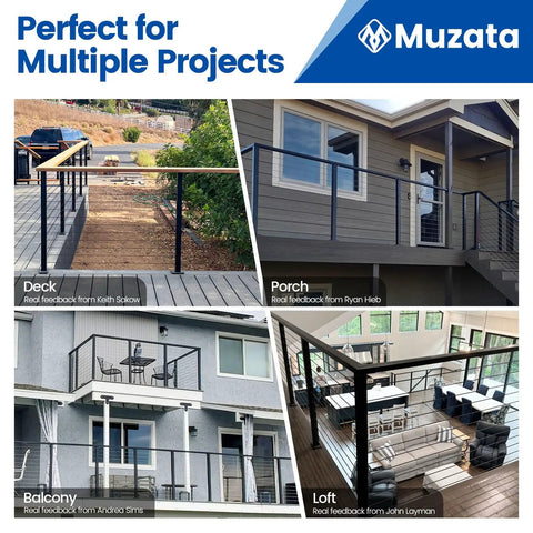 Modular Cable Railing Kit For Deck Surface Mount 42 Inch Height With Pre Cut Sections on deck, porch, balcony, and loft settings.