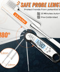 Waterproof Instant-Read Meat Thermometer With Backlight For Grilling And Cooking, 4.6-inch probe, safe handling.