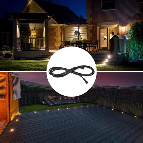 Badass 5 Pack Waterproof Extension Cables With 4 Pin IP67 Male Female Connectors For Deck Out Your Yard Or Gear Up Your Truck Heavy Duty Landscape And LED Strip Run Using No Sweat Sealed Plugs in a night-lit garden.
