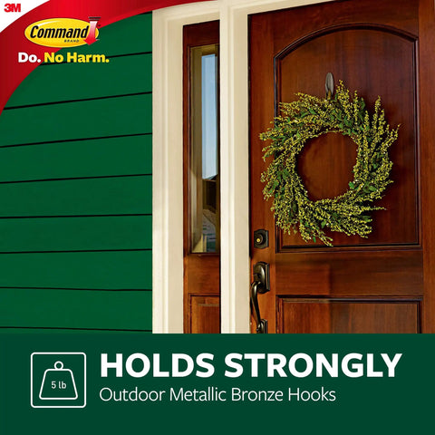 Outdoor Bronze Hooks Set With 3 Sturdy Wall Hooks And 4 Large Adhesive Strips For Damage Free Hanging Of Wreaths Signs Banners And Decor Weather Resistant No Tools Required For Quick Nail Free Decorating